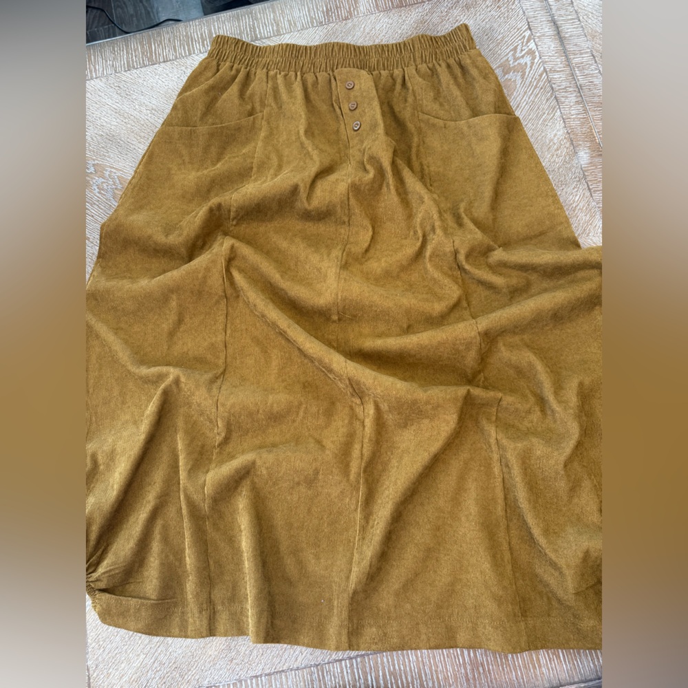 Unbranded Brown CORDUROY  Maxi SKIRT XXL Elastic Waist 32”Length 37” Pockets